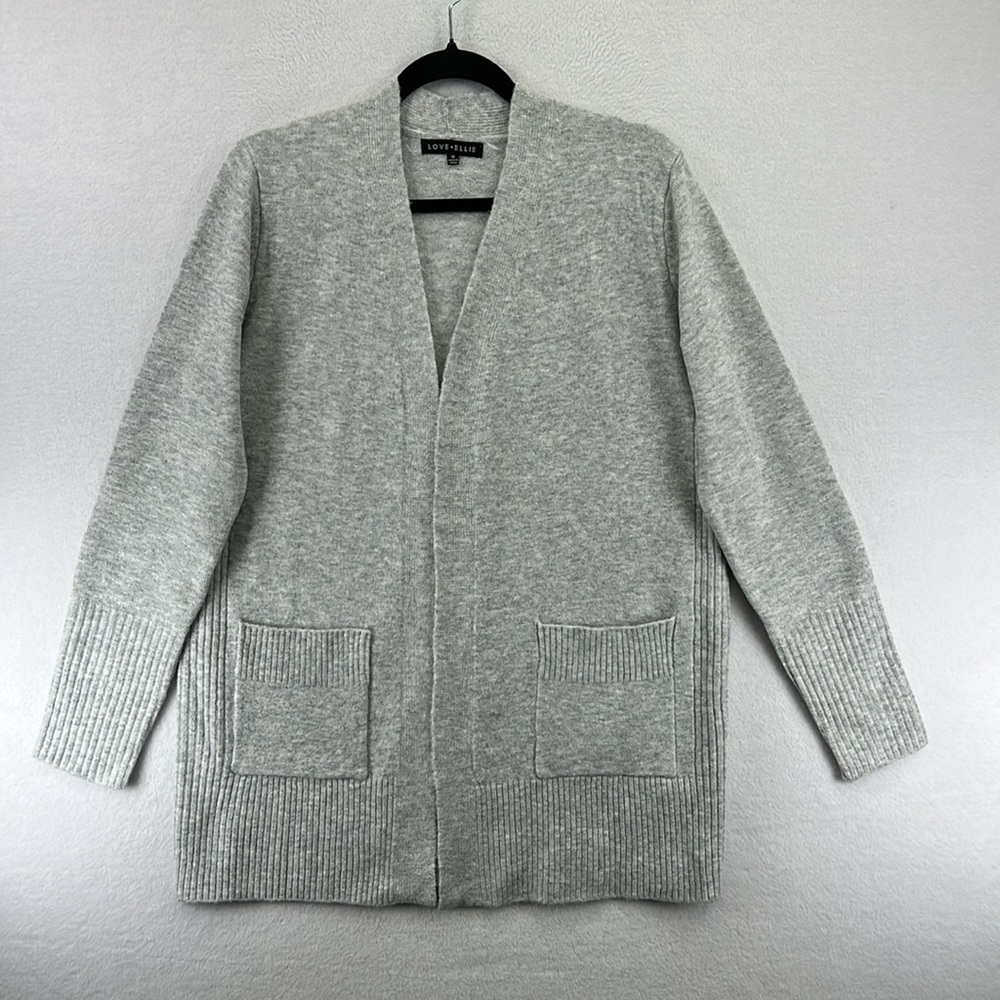 Love Ellie Stitch Fix Cardigan Sweater Size M Gray Open Front Rib Detail NWOT
